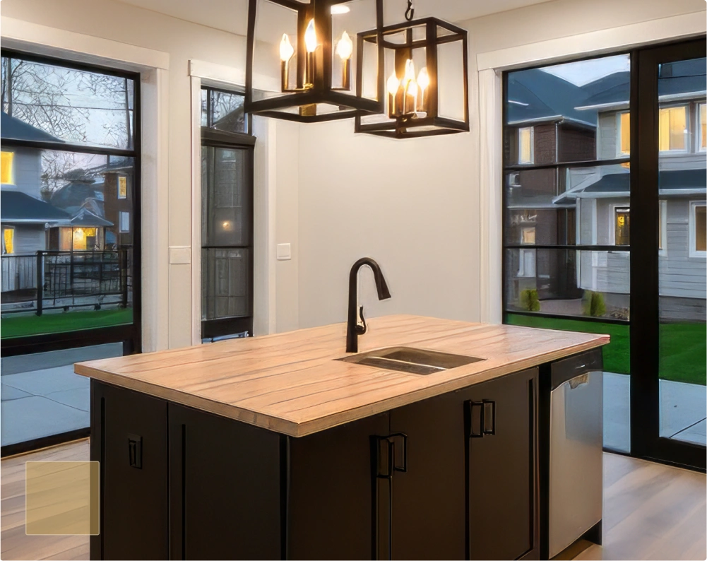 Modern kitchen with island and lighting